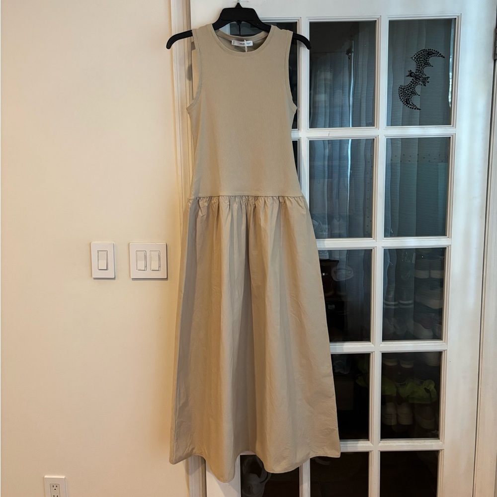 Mango szM tan ribbed tank / cotton skirt combo look midi Sundress
